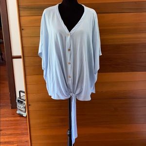 Baby blue oversized waist tie top button up 64”NEW